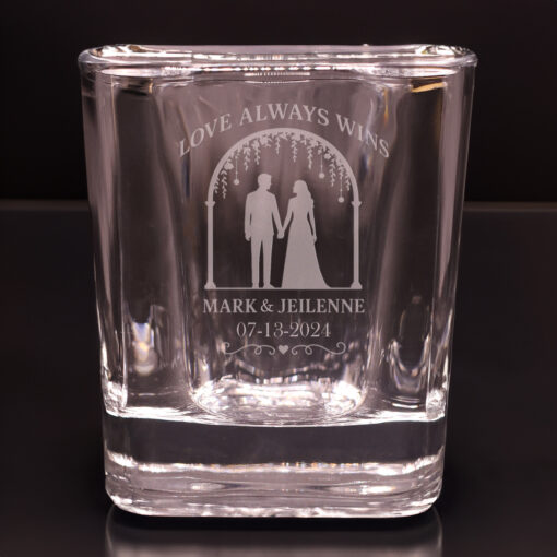 "Love Always Wins" Personalized Square Shot Glass – 2.2 oz