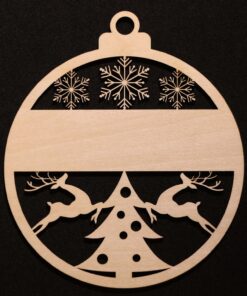 Custom Name Christmas Ornament – Snowflake & Reindeer Design, Laser Engraved Baltic Birch