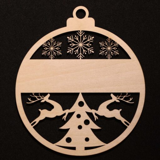 Custom Name Christmas Ornament – Snowflake & Reindeer Design, Laser Engraved Baltic Birch