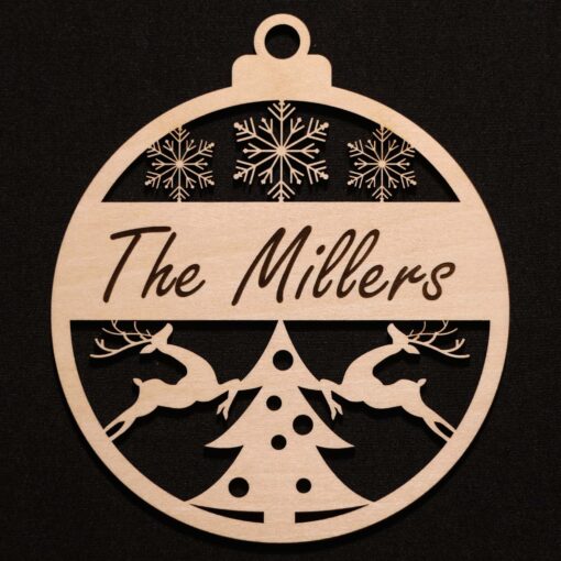 Custom Name Christmas Ornament – Snowflake & Reindeer Design, Laser Engraved Baltic Birch - Image 2