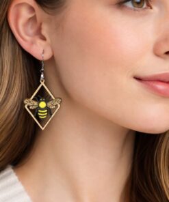 Wooden Bee Earrings | Hand Painted Honey Bee Dangles | Gift for Bee Lover