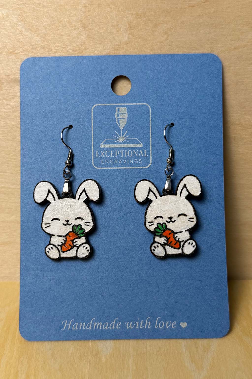 Cute Rabbit Earrings | Laser Cut Wooden Bunny Dangles | Hand Painted | Gift Idea - Image 2