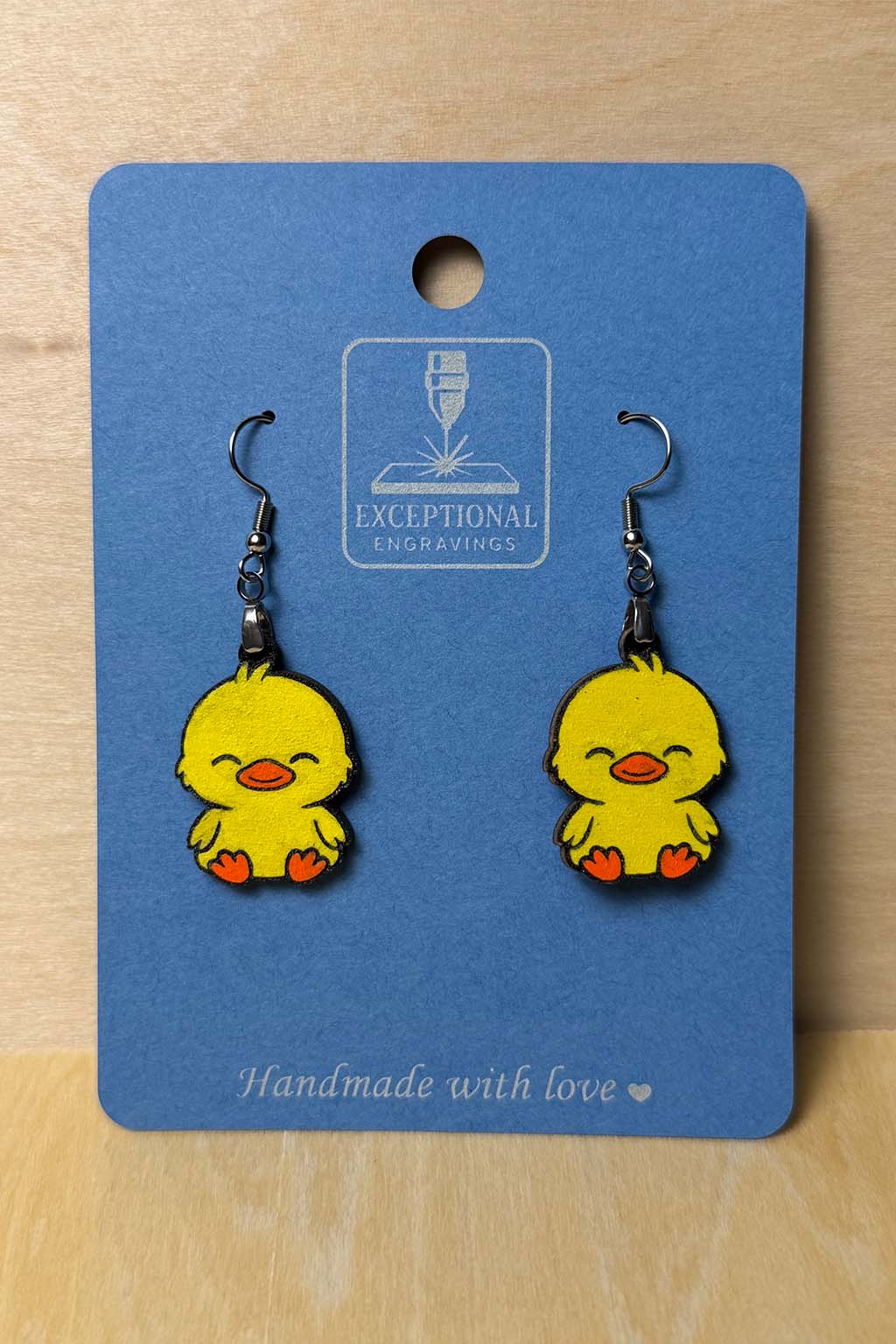 Cute Duckling Dangle Earrings | Handmade Wooden Earrings | Stainless Steel Hardware - Image 2