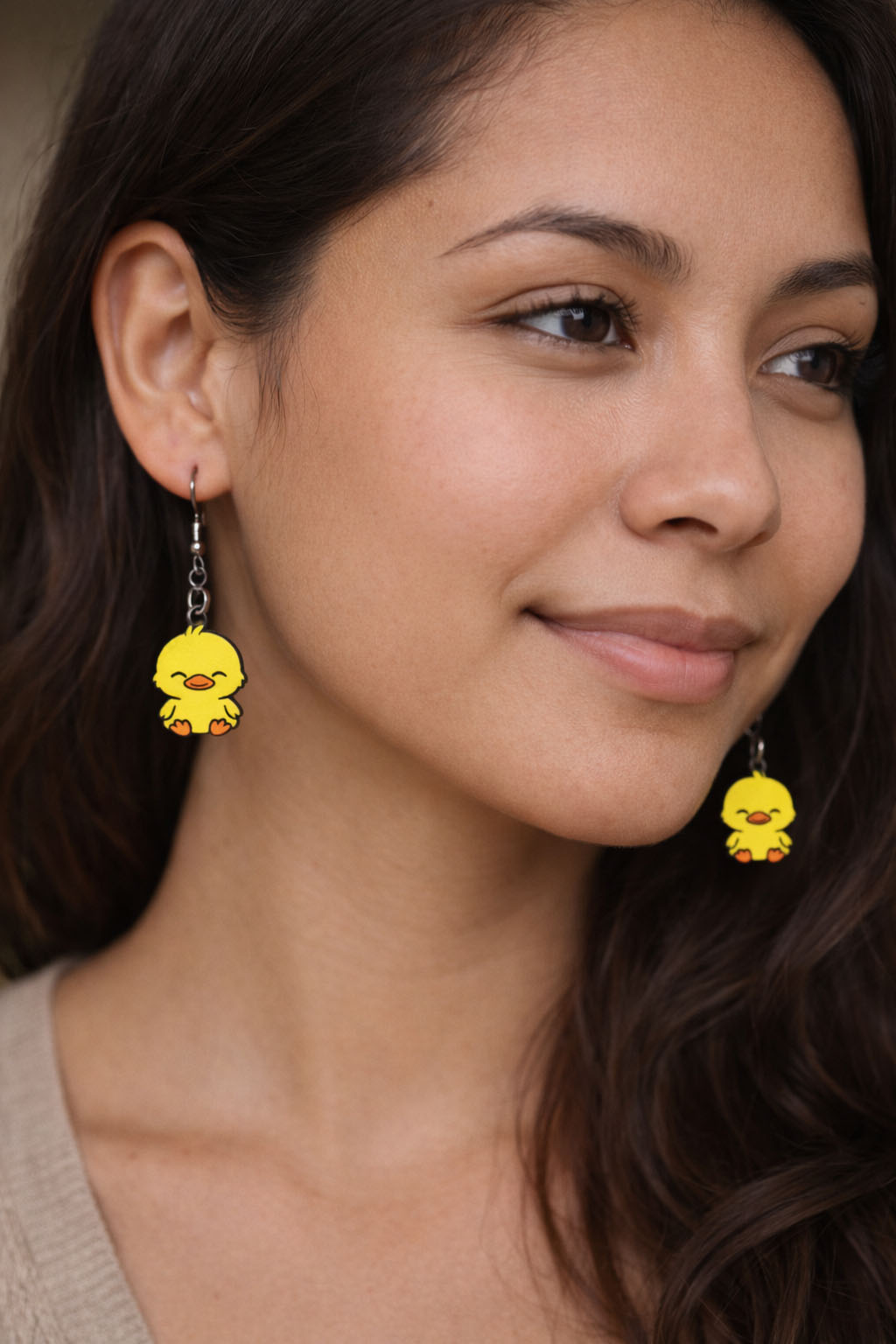 Cute Duckling Dangle Earrings | Handmade Wooden Earrings | Stainless Steel Hardware