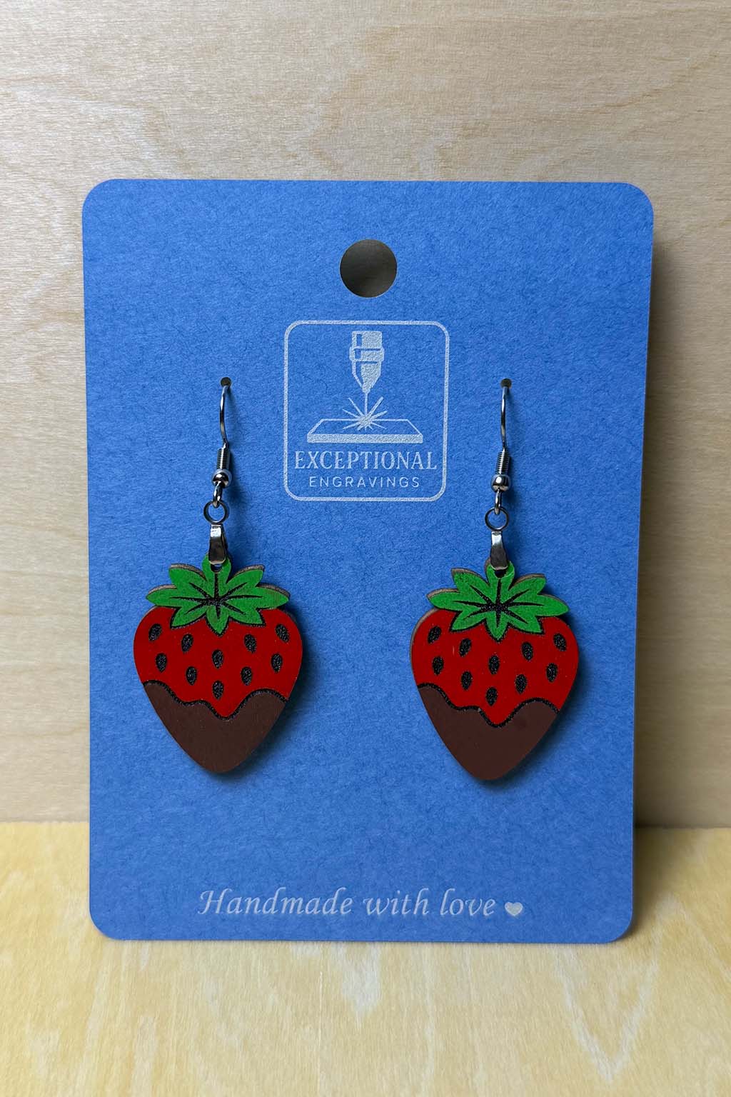 Chocolate Dipped Strawberry Dangle Earrings β Handmade Lightweight Wooden Fruit Earrings β Cute Romantic Gift - Image 2